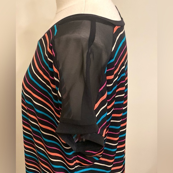 Worthington Black Rainbow Striped Dolman Semi Sheer Short Sleeve Casual Top XL - Picture 7 of 11